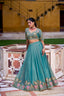 Sea Green Georgette Chaniya Choli with Intricate Floral Resham & Zardosi Embroidery