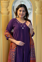 Deep Wine Georgette Anarkali Gown – Heavy Gotapatti & Mirror Work