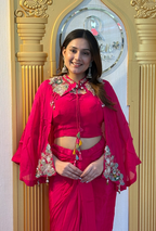 Heavily Embroidered Chinon Silk Sharara Set in Deep Red