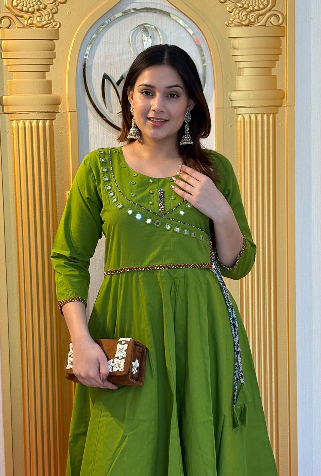Emerald Harmony: Multi-Thread Embroidered Georgette Anarkali Gown Secondary image