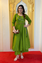 Emerald Harmony: Multi-Thread Embroidered Georgette Anarkali Gown
