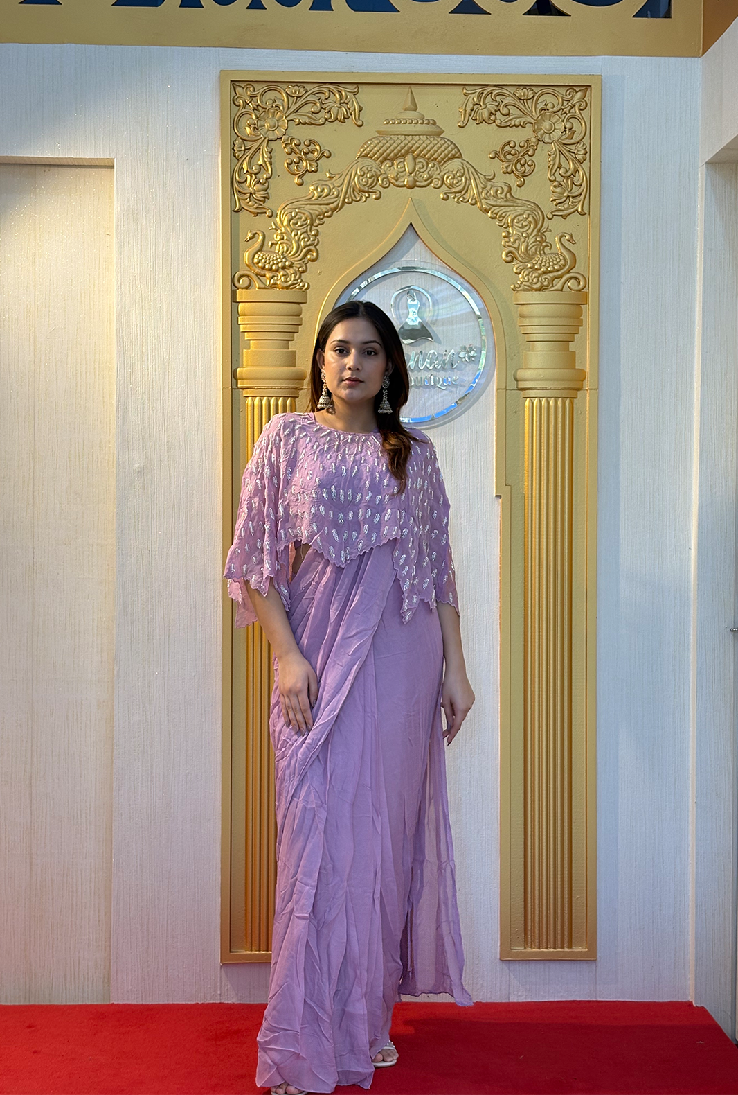Lavender Bloom: Lucknowi Embroidered Georgette Anarkali Gown Main image