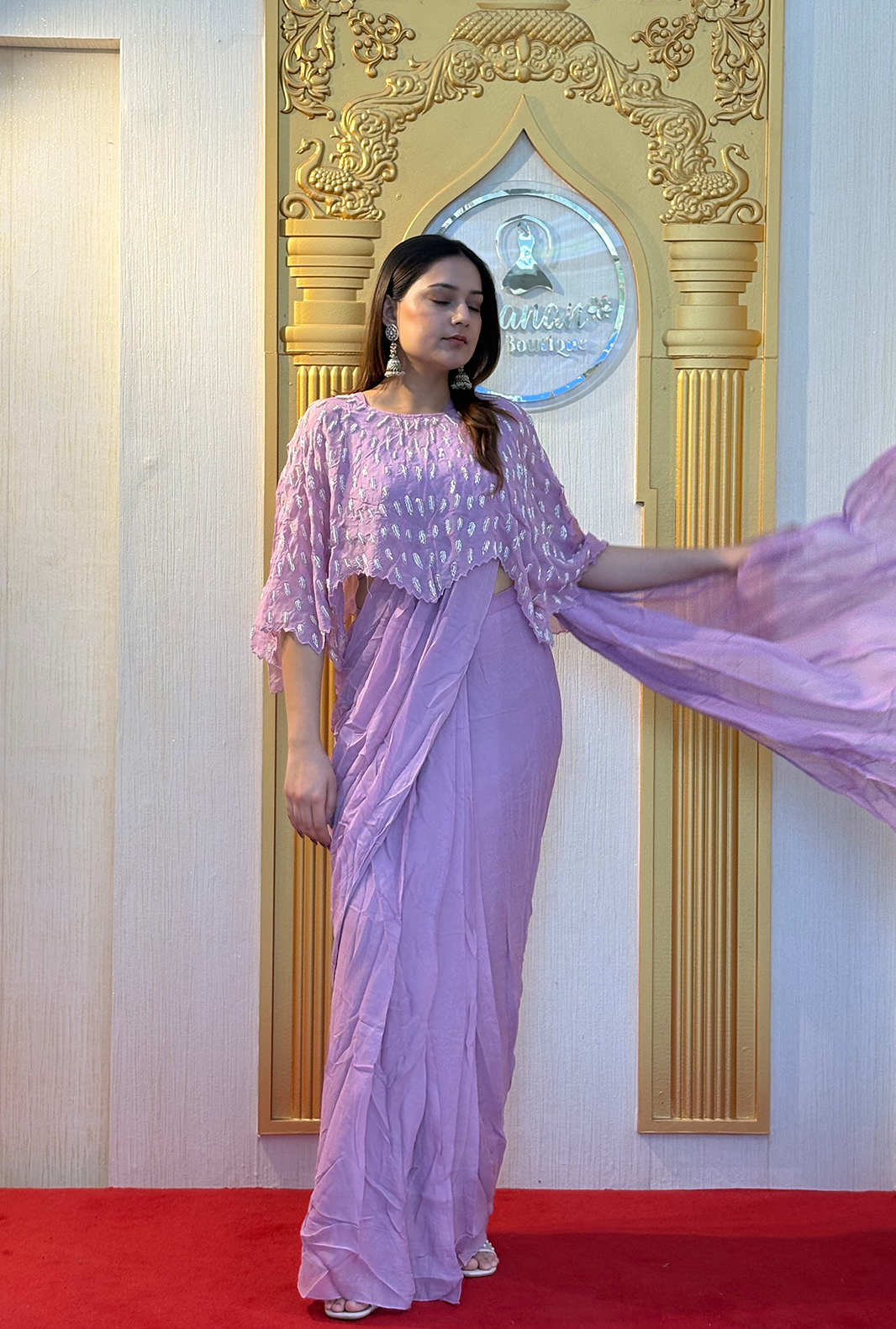 Lavender Bloom: Lucknowi Embroidered Georgette Anarkali Gown Secondary image