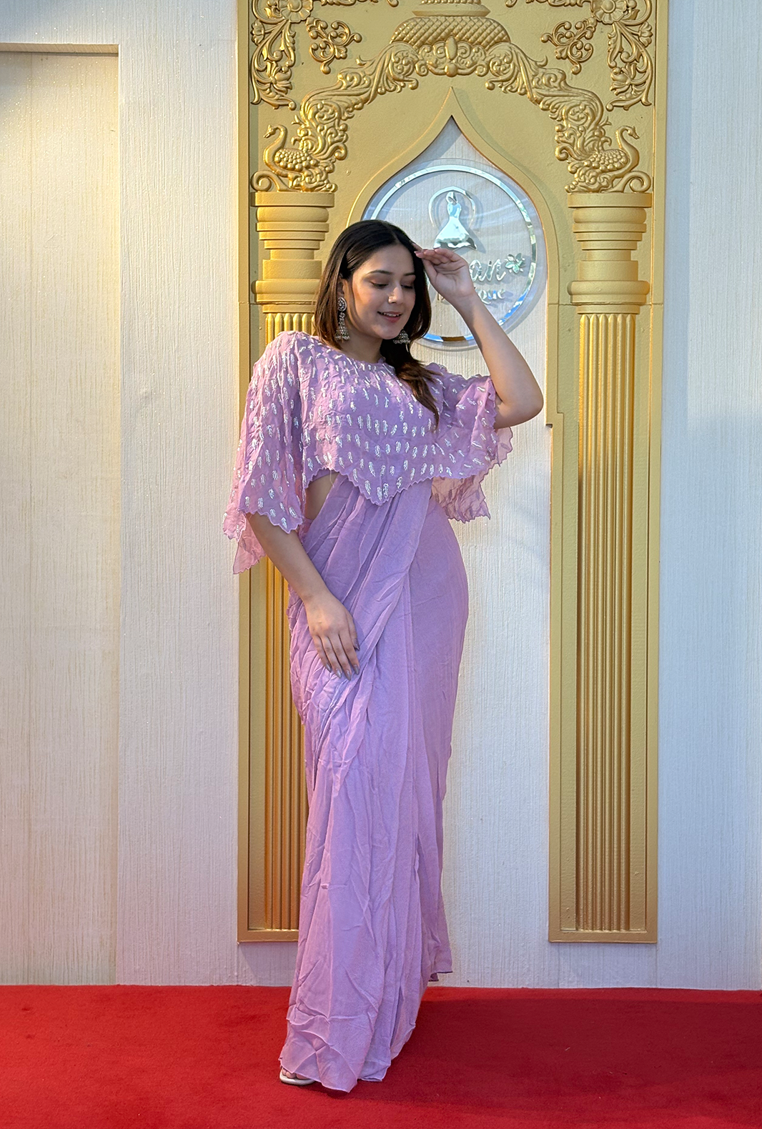 Lavender Bloom: Lucknowi Embroidered Georgette Anarkali Gown