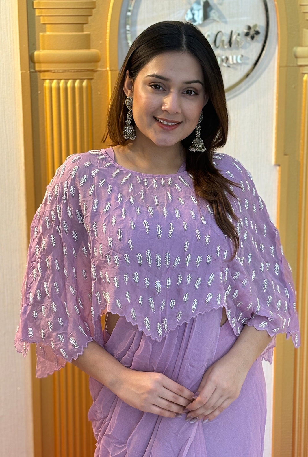Lavender Bloom: Lucknowi Embroidered Georgette Anarkali Gown