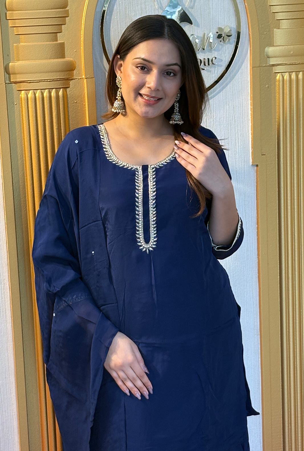 Midnight Grace: Lucknowi Embroidered Georgette Anarkali Gown