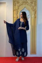 Midnight Grace: Lucknowi Embroidered Georgette Anarkali Gown