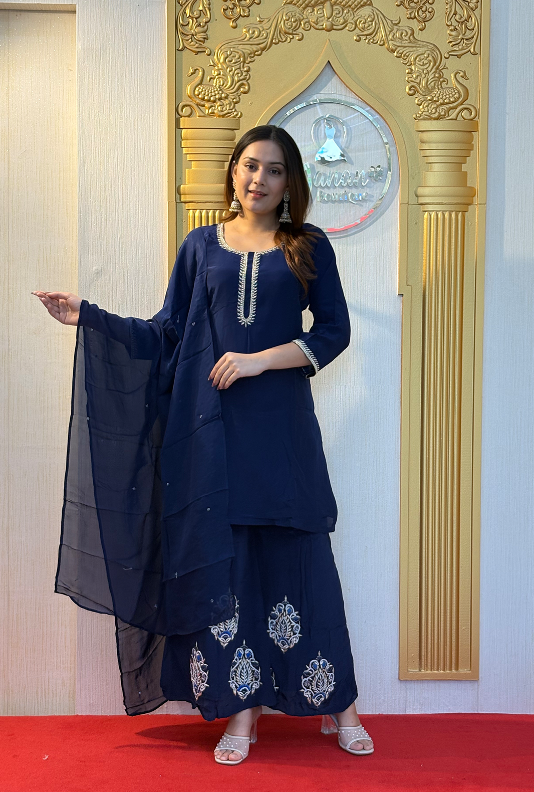 Midnight Grace: Lucknowi Embroidered Georgette Anarkali Gown