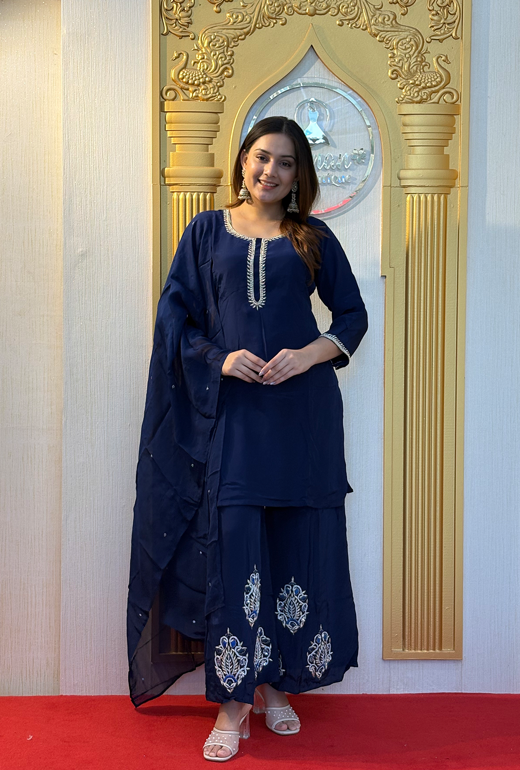 Midnight Grace: Lucknowi Embroidered Georgette Anarkali Gown