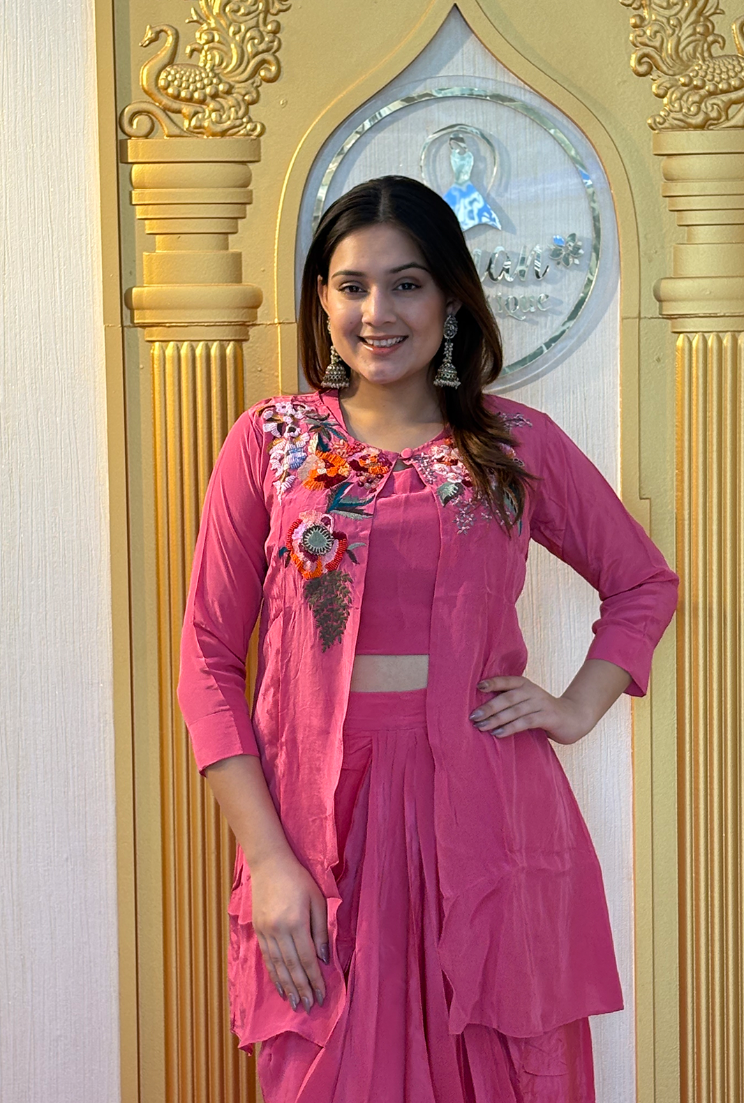 Rose Petal: Lucknowi Embroidered Georgette Anarkali Gown