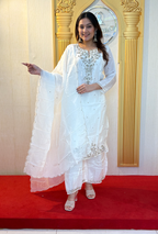 Ivory Elegance: Embroidered Viscose Silk Salwar Suit – Milky White