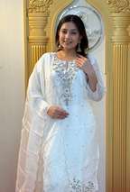 Ivory Elegance: Embroidered Viscose Silk Salwar Suit – Milky White