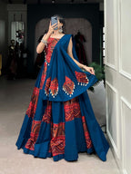 Pure Cotton Festive Lehenga Choli – 6 Meter Flair with Cowrie (Kodi) Work