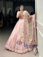 Charming Baby Pink Tissue Silk Chaniya Choli with Pastel Floral Saree Drape