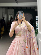 Charming Baby Pink Tissue Silk Chaniya Choli with Pastel Floral Saree Drape