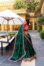 Royal Emerald Green & Hot Pink Contrast Silk Chaniya Choli with Ornate Gold Zari