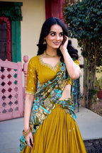 Premium Mustard Yellow Chaniya Choli with Traditional Patola Border & Saree Drape
