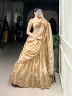 Imperial Metallic Gold Tissue Silk Chaniya Choli with Scalloped Zari Border