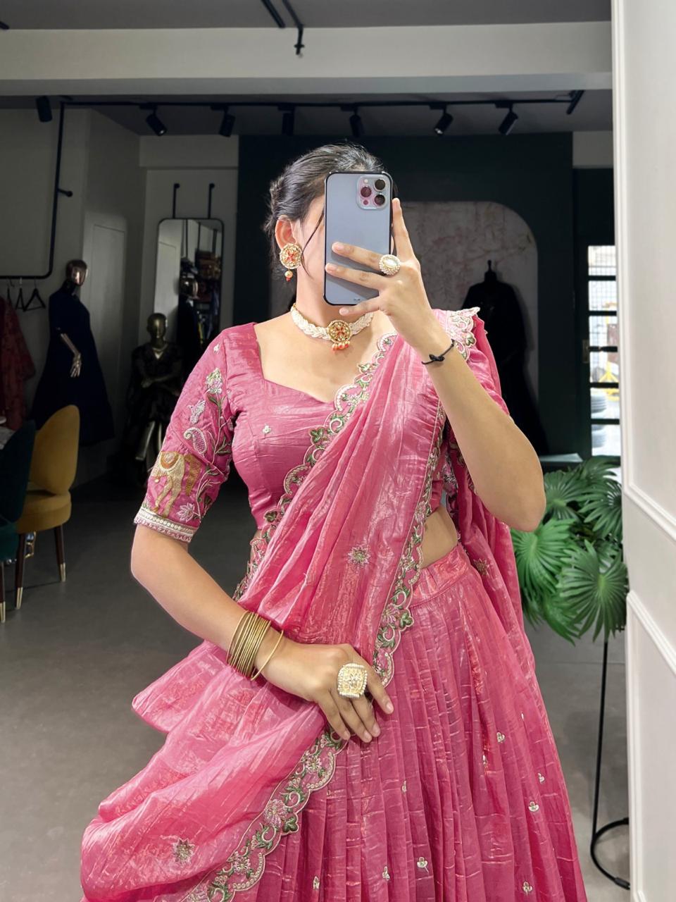 Premium Candy Pink Silk Chaniya Choli with Heritage Pichwai Embroidery Border
