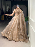 Royal Rust Silk Chaniya Choli with Ornate Antique Gold Zari & Scalloped Border