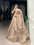 Royal Rust Silk Chaniya Choli with Ornate Antique Gold Zari & Scalloped Border
