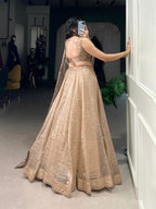 Royal Rust Silk Chaniya Choli with Ornate Antique Gold Zari & Scalloped Border