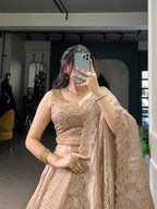 Royal Rust Silk Chaniya Choli with Ornate Antique Gold Zari & Scalloped Border
