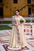 Imperial Cream Organza Chaniya Choli with Heritage Procession Scalloped Dupatta