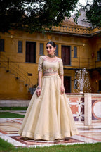 Imperial Cream Organza Chaniya Choli with Heritage Procession Scalloped Dupatta