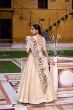 Imperial Cream Organza Chaniya Choli with Heritage Procession Scalloped Dupatta