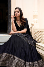 Royal Midnight Black Cotton Silk Chaniya Choli with Traditional Gold Zari Border