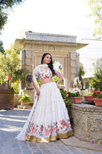 Elegant Off-White Georgette Chaniya Choli with Multi-Color Floral Embroidery