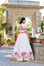 Elegant Off-White Georgette Chaniya Choli with Multi-Color Floral Embroidery