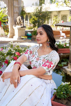 Elegant Off-White Georgette Chaniya Choli with Multi-Color Floral Embroidery