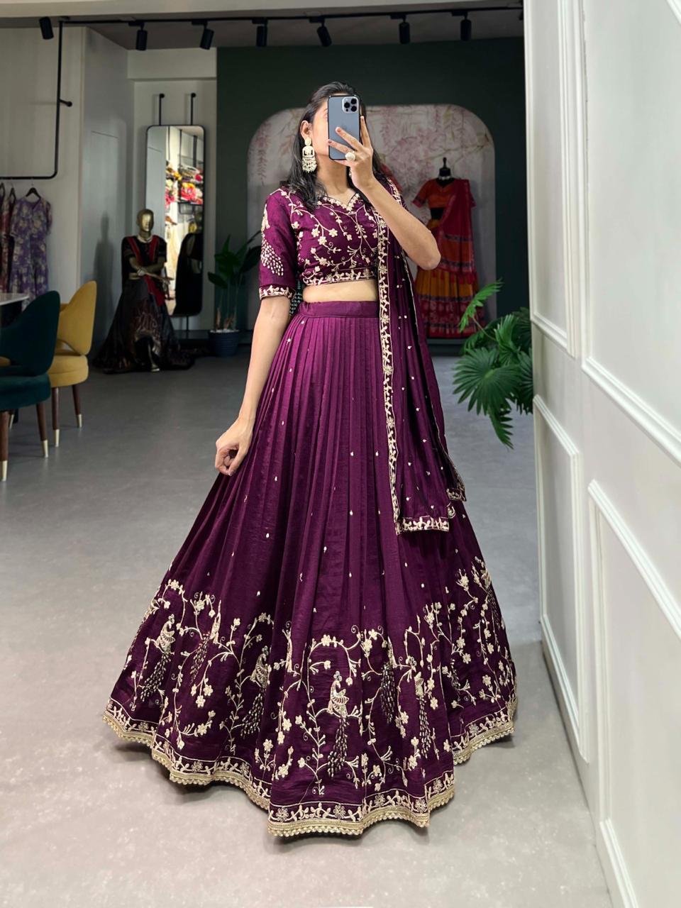 Regal Wine Silk Chaniya Choli with Ornate Gold Zari & Scalloped Hem Secondary image