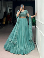 Elegant Mint Green Georgette Chaniya Choli with Intricate Tonal Embroidery