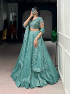 Elegant Mint Green Georgette Chaniya Choli with Intricate Tonal Embroidery