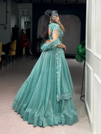 Elegant Mint Green Georgette Chaniya Choli with Intricate Tonal Embroidery