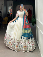 Heritage Off-White Silk Chaniya Choli with Traditional Kalamkari Print & Patola Dupatta