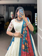 Heritage Off-White Silk Chaniya Choli with Traditional Kalamkari Print & Patola Dupatta