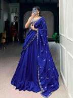 Royal Blue Indo-Western Chaniya Choli with Heavy Silver Zardosi Blouse & Saree Drape