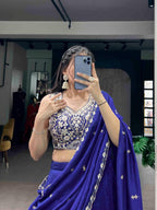 Royal Blue Indo-Western Chaniya Choli with Heavy Silver Zardosi Blouse & Saree Drape