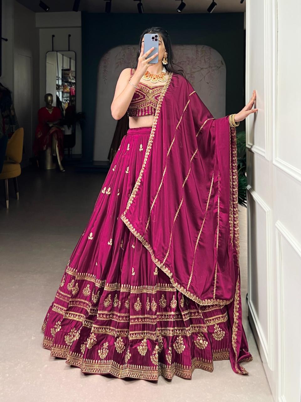 Regal Wine Silk Chaniya Choli with Intricate Gold Zari & Architectural Embroidery Secondary image