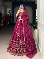 Regal Wine Silk Chaniya Choli with Intricate Gold Zari & Architectural Embroidery