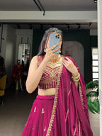 Regal Wine Silk Chaniya Choli with Intricate Gold Zari & Architectural Embroidery