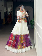 Pristine White Chaniya Choli with Multi-Pattern Gamthi & Patola Patchwork Border