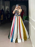 Multi-Color Panel Chaniya Choli with Heavy Kutchi Gamthi Mirror Work Blouse