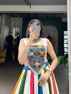Multi-Color Panel Chaniya Choli with Heavy Kutchi Gamthi Mirror Work Blouse