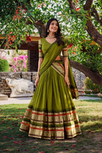 Royal Purple Cotton Silk Chaniya Choli with Traditional Zari Border