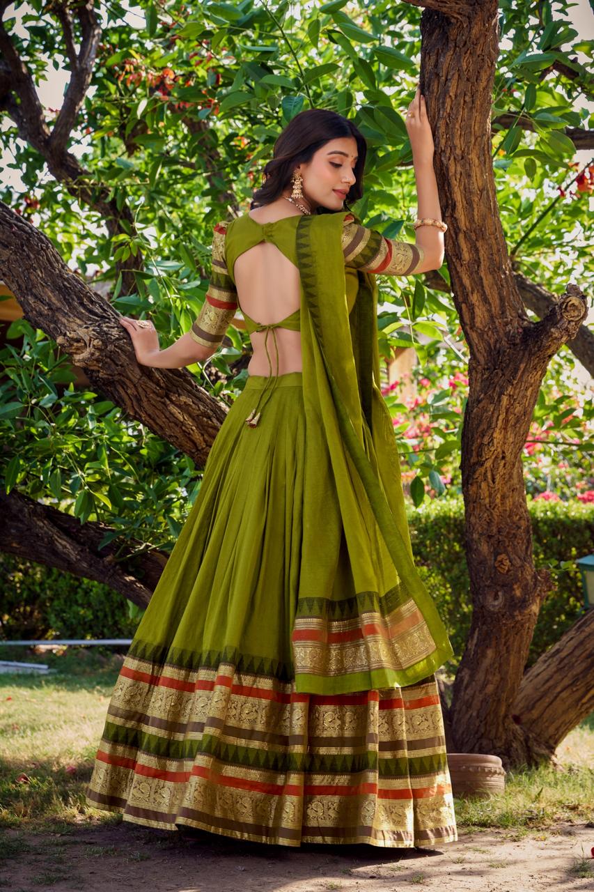Royal Purple Cotton Silk Chaniya Choli with Traditional Zari Border